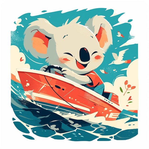 A koala in a speedboat cartoon style