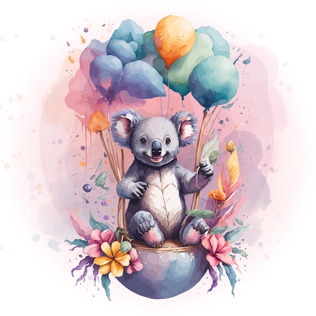 Koala watercolor flowers splash