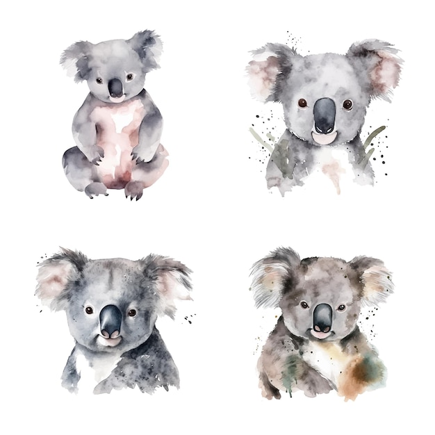 Koala watercolor paint collection