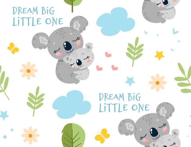 Koala with baby seamless pattern