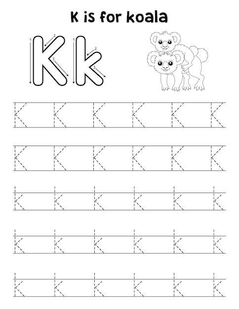Koala with a Kid Tracing Letter ABC Coloring K