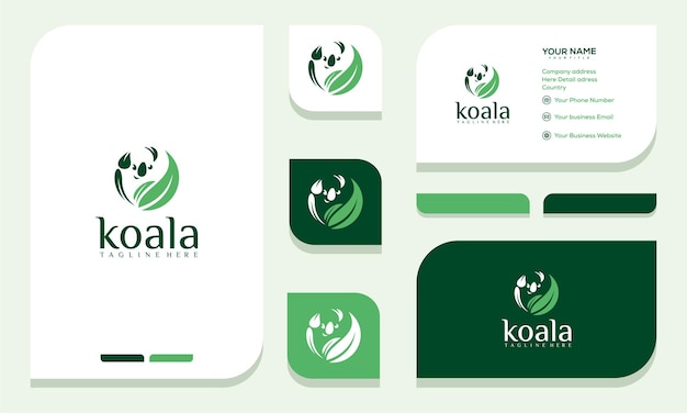 Vector koala with leaf logo design and business card