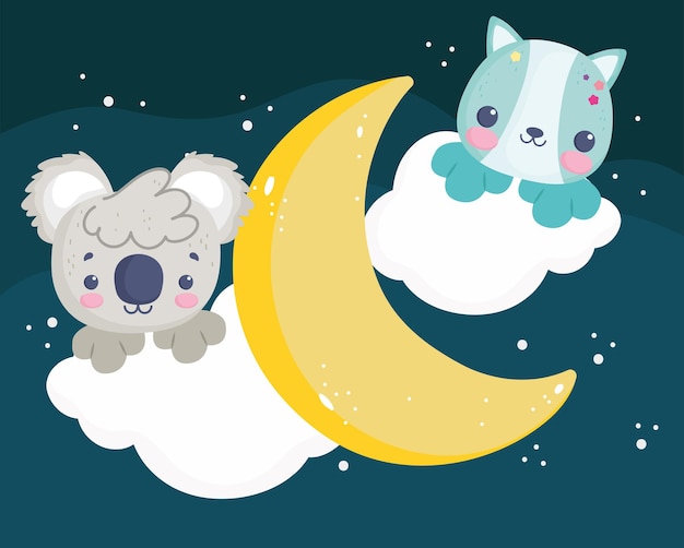 Vector koala wolf on clouds