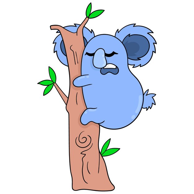 Koalas sleeping in hibernation cuddling in the tree. doodle icon kawaii.