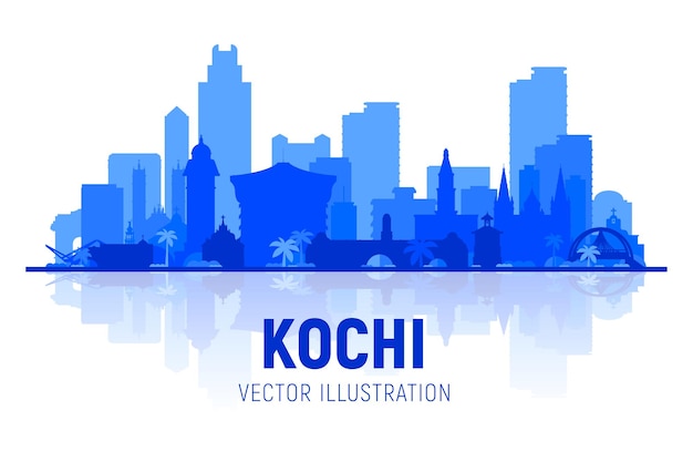 Sagoma dello skyline della città di kochi india su sfondo bianco illustrazione vettoriale piatta concetto di viaggi d'affari e turismo con edifici moderni immagine per banner o sito web