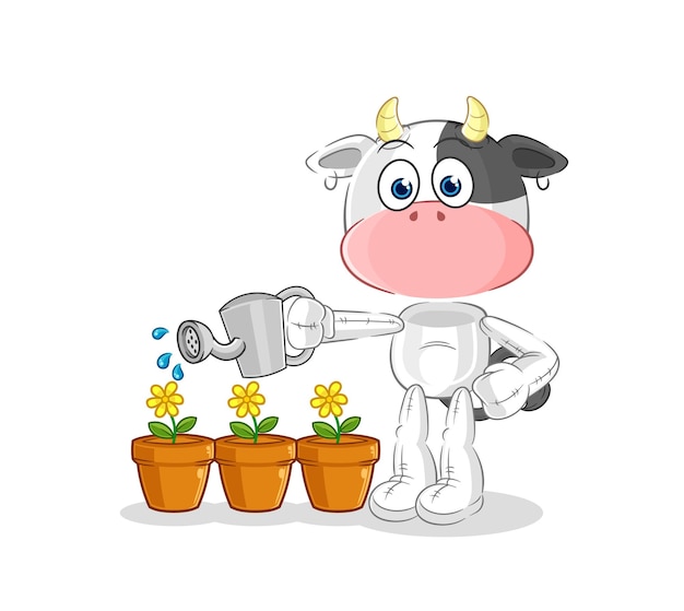 Koe drenken de bloemen mascotte cartoon vector