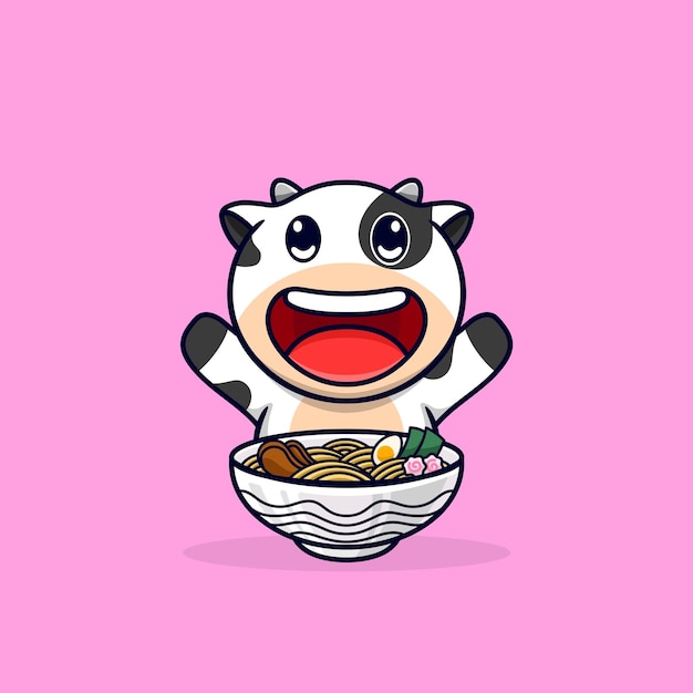 Koe eten ramen noodles logo cartoon