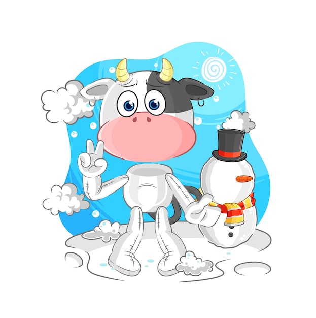Koe in koude winter karakter cartoon mascotte vector