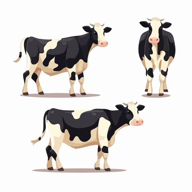 Koe-vectorillustraties in verschillende poses, perfect voor ontwerpen met een boerderijthema