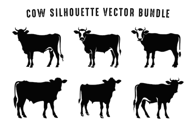 Vector koeien silhouet zwarte vector set koeien silhouetten clipart bundel