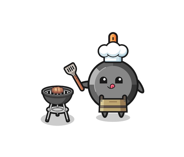 Koekenpan barbecue chef met grill, schattig design