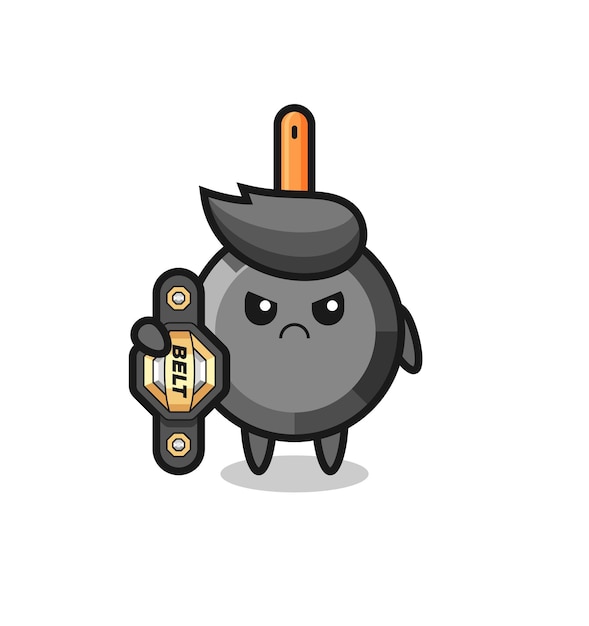 Koekenpan mascotte karakter als een mma-jager met de kampioensriem, schattig stijlontwerp voor t-shirt, sticker, logo-element