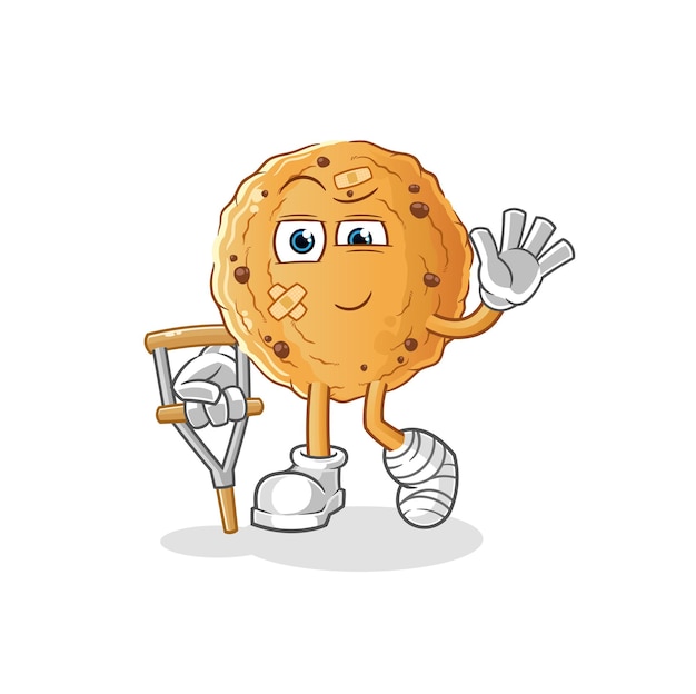 Koekje ziek met hinkende stok. cartoon mascotte vector