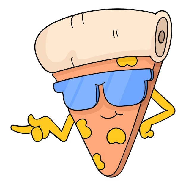 Koele en heerlijke stijlvolle pizza met een bril, vectorillustratiekunst doodle pictogram afbeelding kawaii.