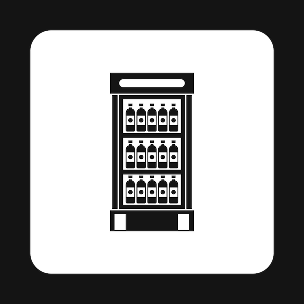 Koelkastshowcase voor het koelen van drankjes in flessenpictogram in eenvoudige stijl op een witte vectorillustratie als achtergrond