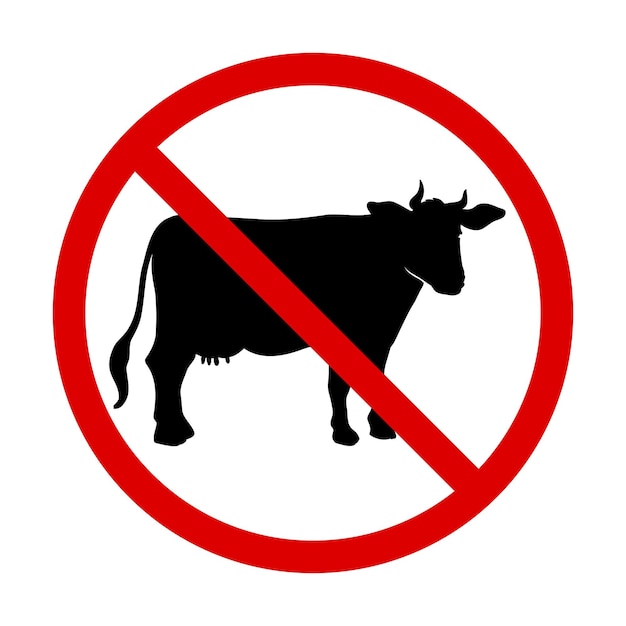 Koepictogram verboden Verbod op het gebruik van melk of zuivelproducten rundvlees Of de koedoorgang is afgesloten