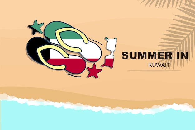 Koeweit zomervakantie vector banner strandvakantie slippers zonnebril zeester op zand