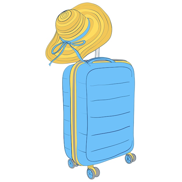 Koffer met een strandhoed Illustratie van een reis naar een strandvakantie