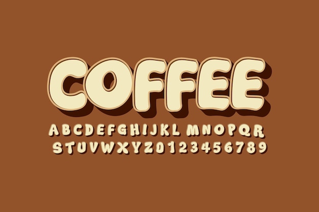 Koffie 3D moderne lettertype vector sjabloon