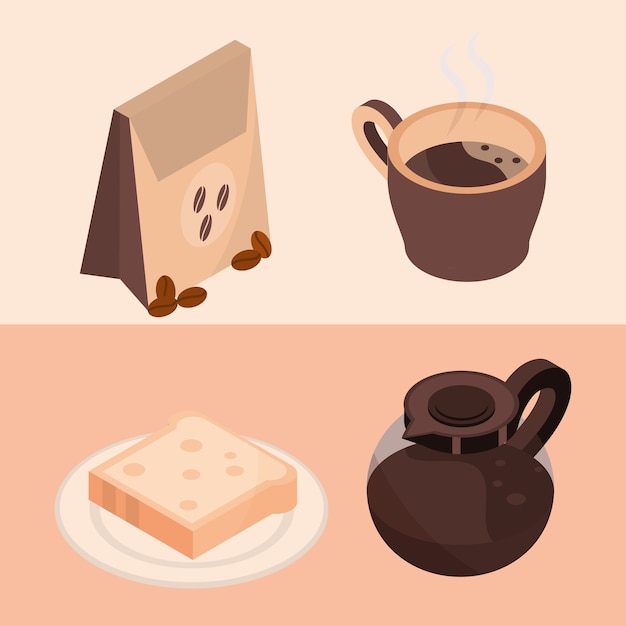 koffie brouwen pakket pot brood isometrische pictogrammen illustratie