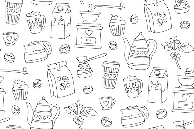 Koffie doodle naadloze patroon beker drinken bonen ontbijt grenzeloos ornament eindeloos ontwerp menu