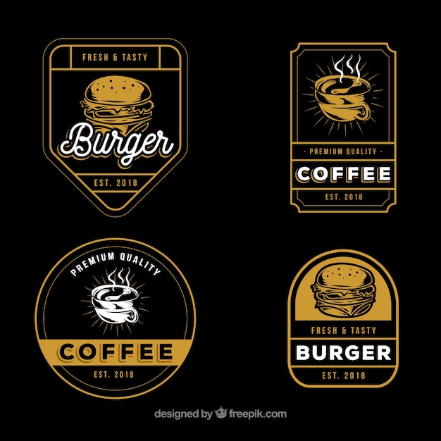 Koffie en burger logo-collectie met vintage stijl