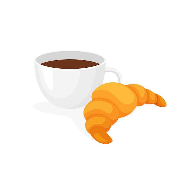 Koffie en croissant Beker met warme bakkerij Vector illustratie in trendy vlakke stijl geïsoleerd