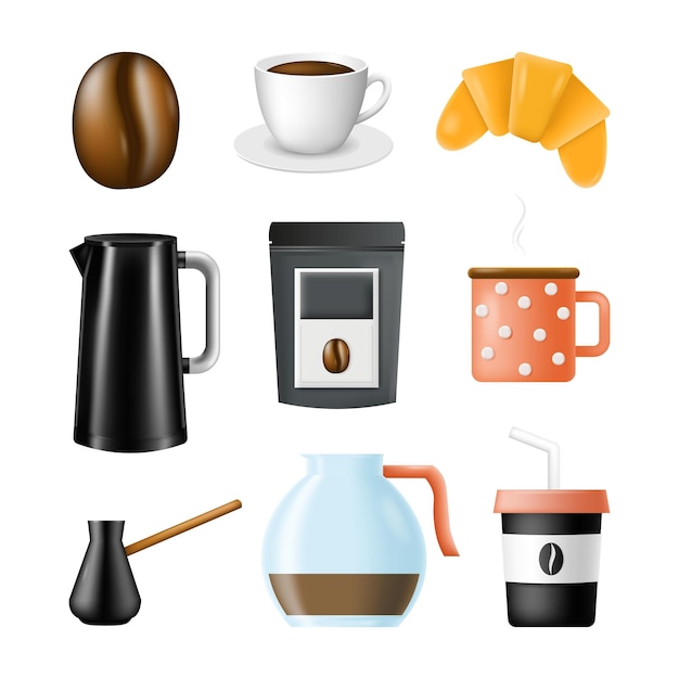 Koffie en dessert isometrische vector icon set