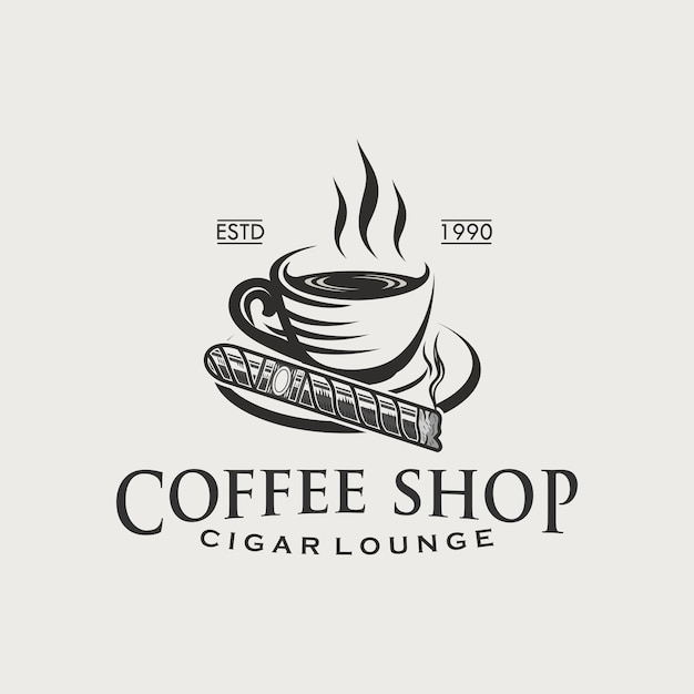 koffie en sigaar vintage logo premium ontwerp