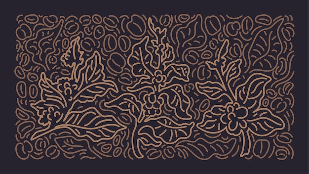 Koffie grafisch patroon natuur boom kunst lijn tak bladeren bonen graan abstract ontwerp