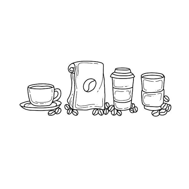 koffie handgetekende doodle illustraties vector