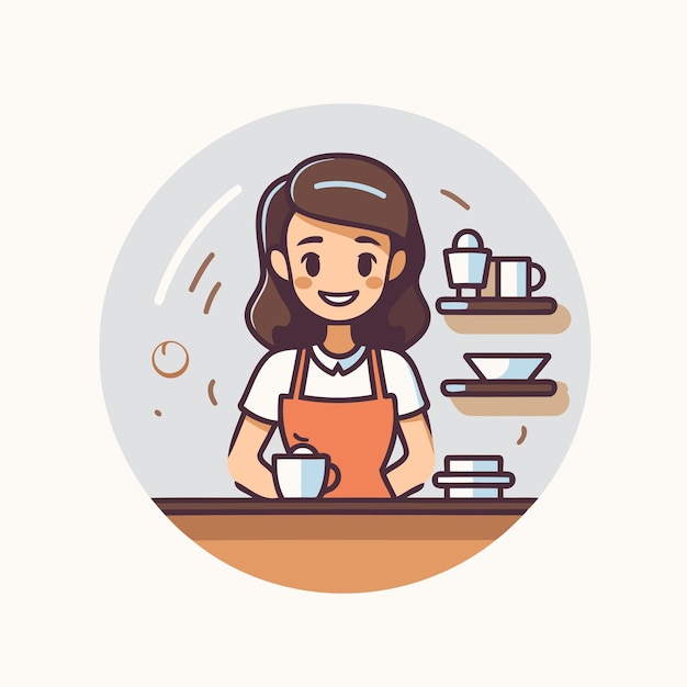 Koffie huisvrouw Vrouw in schort Vector illustratie