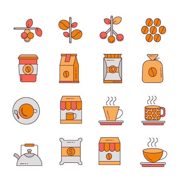 Koffie icon set ontwerp logo illustratie