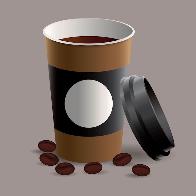 Koffie in meeneembeker met koffiebonenillustratie