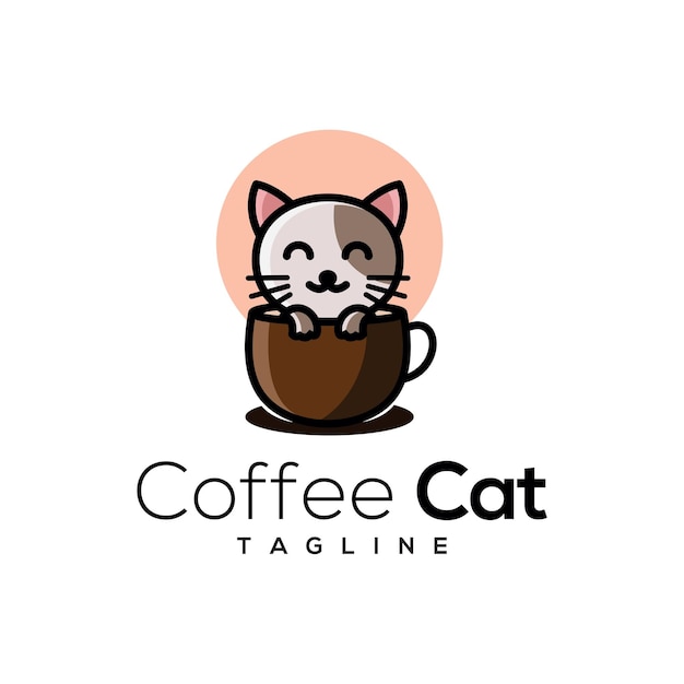 Koffie kat logo ontwerp vector