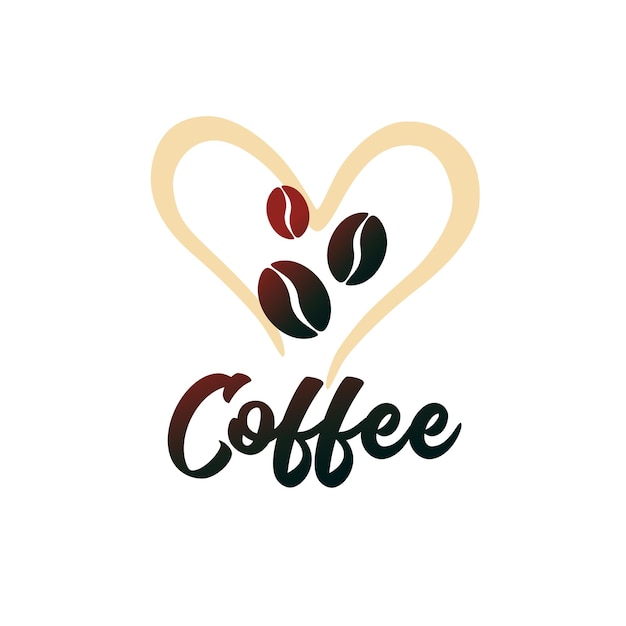 Koffie-logo met koffiebonen en aroma hartvorm. identiteit voor cappuccino-drankje, straatcafé-logo.