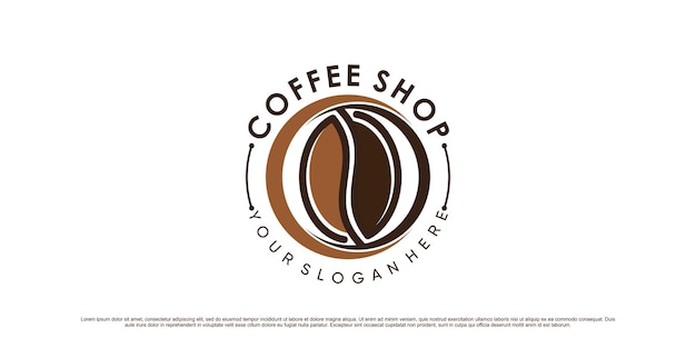 Koffie logo ontwerp illustratie met koffieboon icoon en creatief concept