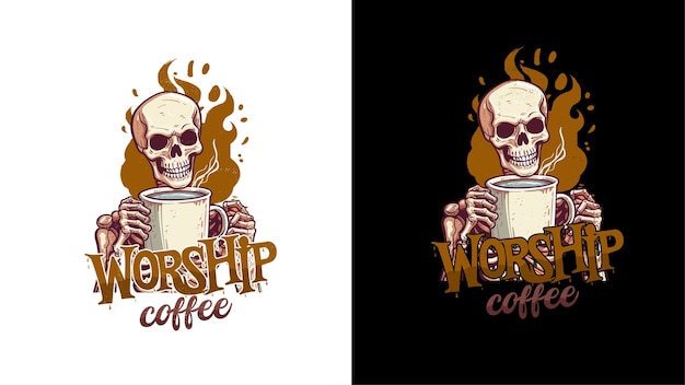 Koffie met skelet t-shirtontwerp Koffie met skelet typografieontwerp