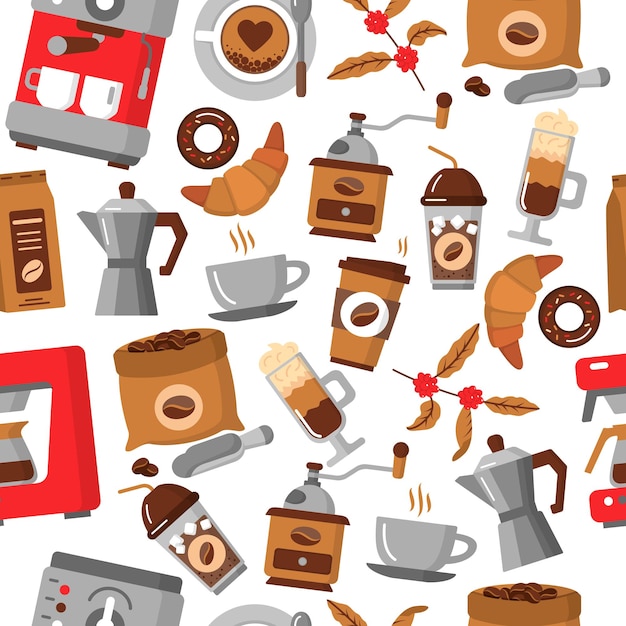 Koffie naadloze patroon drinken decoratieve pictogrammen