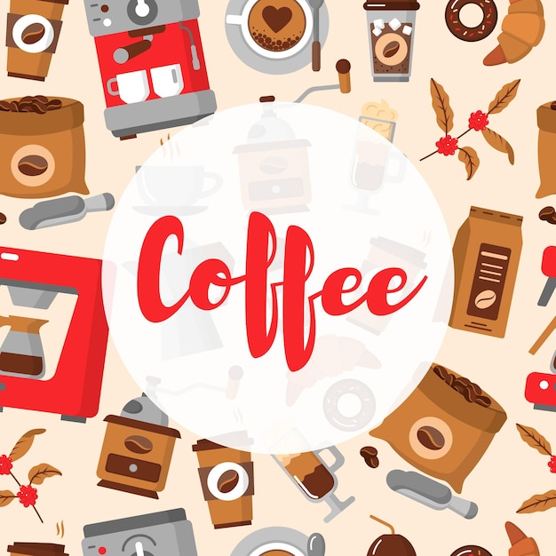 Koffie naadloze patroon drinken decoratieve pictogrammen