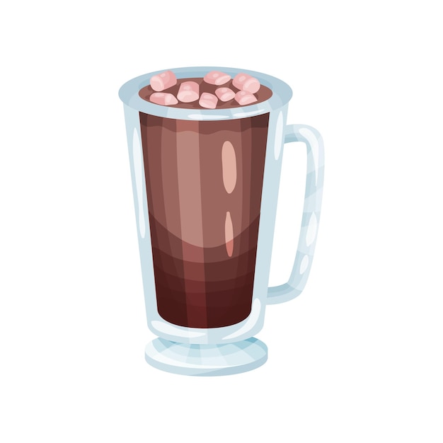 Koffie smoothie met marshmallows verfrissing drank in glazen beker cartoon vector illustratie op een witte achtergrond