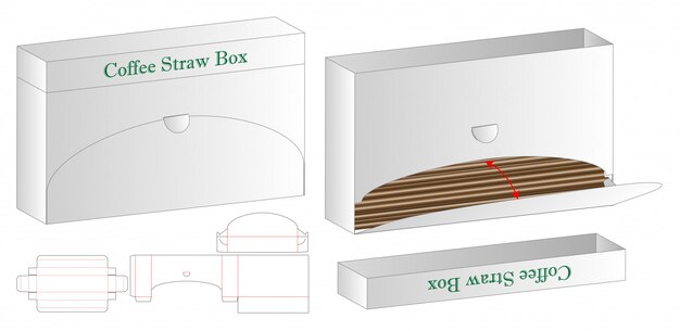 Koffie straw box verpakking gestanst 3d sjabloon