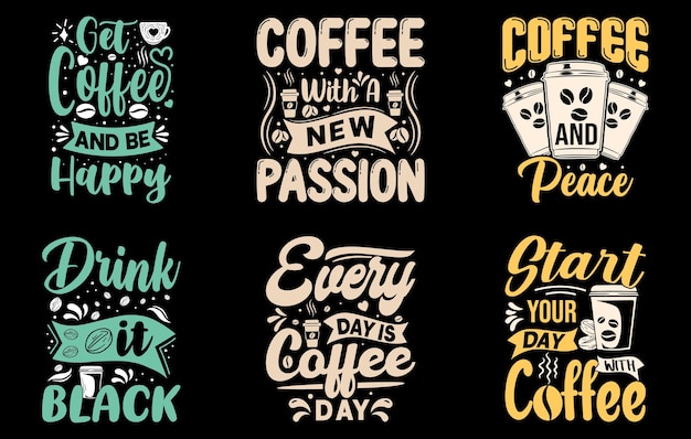 Koffie t-shirt belettering offerte bundel, T-shirt ontwerp citaat over koffie, koffie liefhebber T-shirt