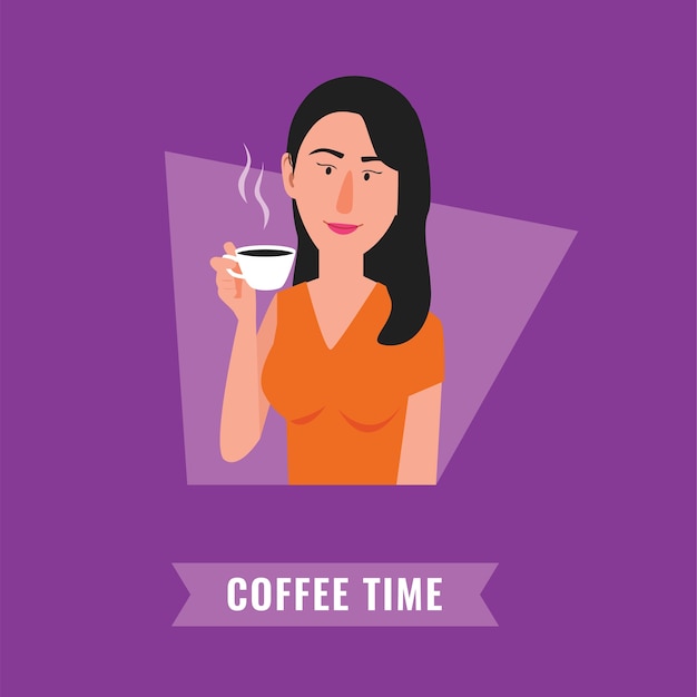 Koffie tijd illustratie. vrouw koffie drinken