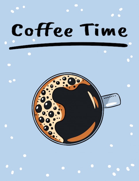 Koffie tijd poster met kopje zwarte koffie