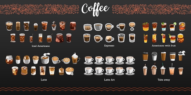 Koffie vector set collectie grafisch ontwerp