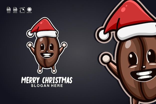 koffie vrolijk kerstfeest schattig mascotte karakter logo ontwerp