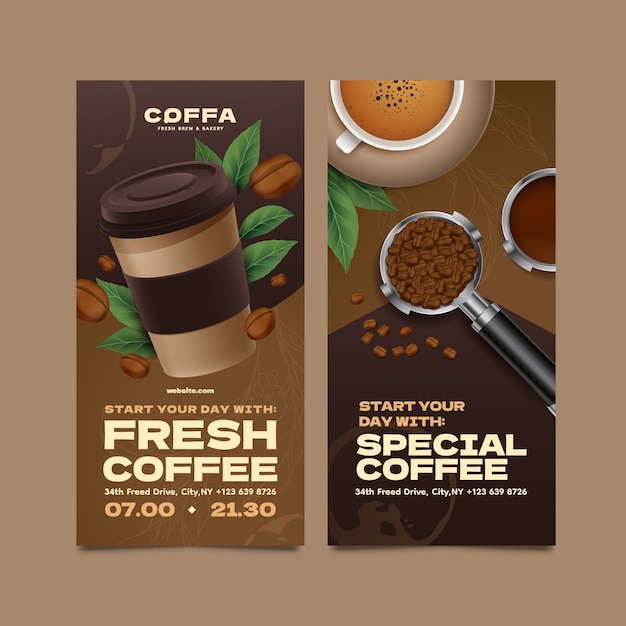 Koffiebanner in realistische stijl