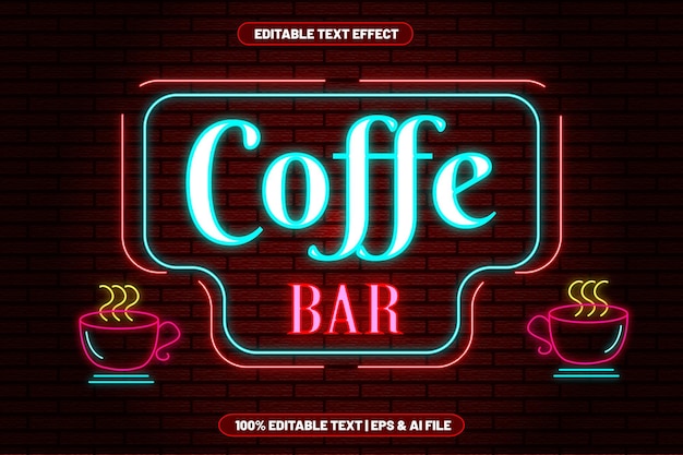 Koffiebar bewerkbare teksteffect neonstijl