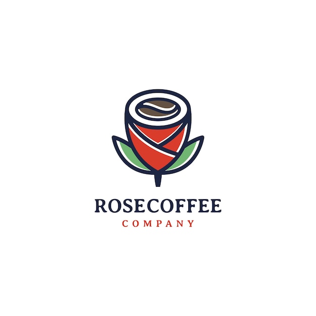 Koffiebonen en roze bloem logo-ontwerp